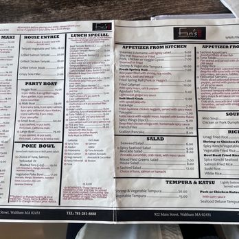 Fin's Sushi & Grill - Menu - Sushi Bars Near Me - Waltham, Massachusetts Fin's Sushi & Grill - Menu - Sushi Bars Near Me - Waltham, Massachusetts
