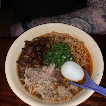 Umami - Spicy shoyu. With added soft boiled egg & pork belly. Flavor was okay but kind of bland. - Asian Fusion Near Me - Tempe, Arizona