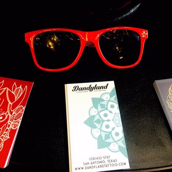 Dandyland Custom Tattoo and Professional Body Piercing - Yelp glasses and cool business cards! - Tattoo Near Me - San Antonio, Texas