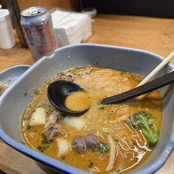 My meal after I already ate my fill. $13 total. Herbal Beef bone broth mild.