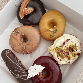 Fan-Fan Doughnuts - Chocolate churros, Mango Lassi, red currant and raspberry, Iran, Danny Boy and Boston Cream - Donuts Near Me - Brooklyn, New York Fan-Fan Doughnuts - Chocolate churros, Mango Lassi, red currant and raspberry, Iran, Danny Boy and Boston Cream - Donuts Near Me - Brooklyn, New York