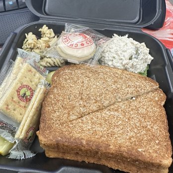 Chicken Salad Chick - The Chick with Olivia's Old South sandwich, scoop of Fruity Fran, side pasta salad, and that little delicious cookie! - Southern Near Me - Whitestown, Indiana