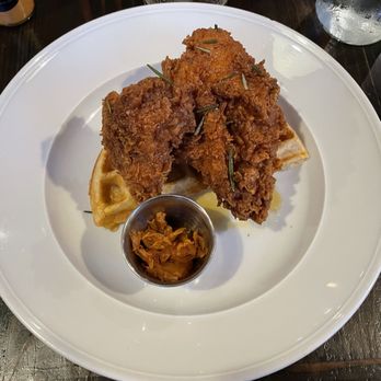 The Spoon Trade - Half chicken and waffles. - New American Near Me - Grover Beach, California
