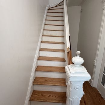 Lagares Home Improvement - 2nd set of stairs after- new treads, risers, spindles, and landing/hall floor - Flooring Near Me Lagares Home Improvement - 2nd set of stairs after- new treads, risers, spindles, and landing/hall floor - Flooring Near Me