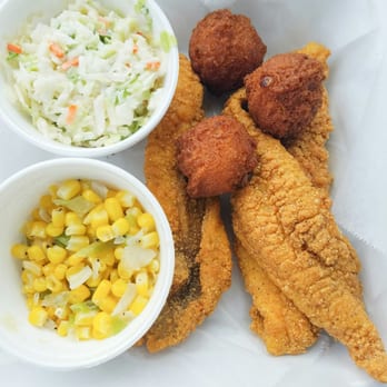 Soul Fish Cafe - Catfish, hush puppies, slaw, and corn with onions. - Seafood Near Me - Memphis, Tennessee Soul Fish Cafe - Catfish, hush puppies, slaw, and corn with onions. - Seafood Near Me - Memphis, Tennessee