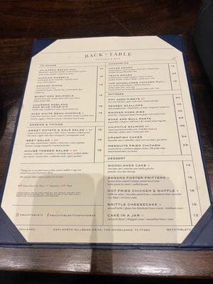 Menu photo 4 Back Table Kitchen & Bar The Woodlands, TX