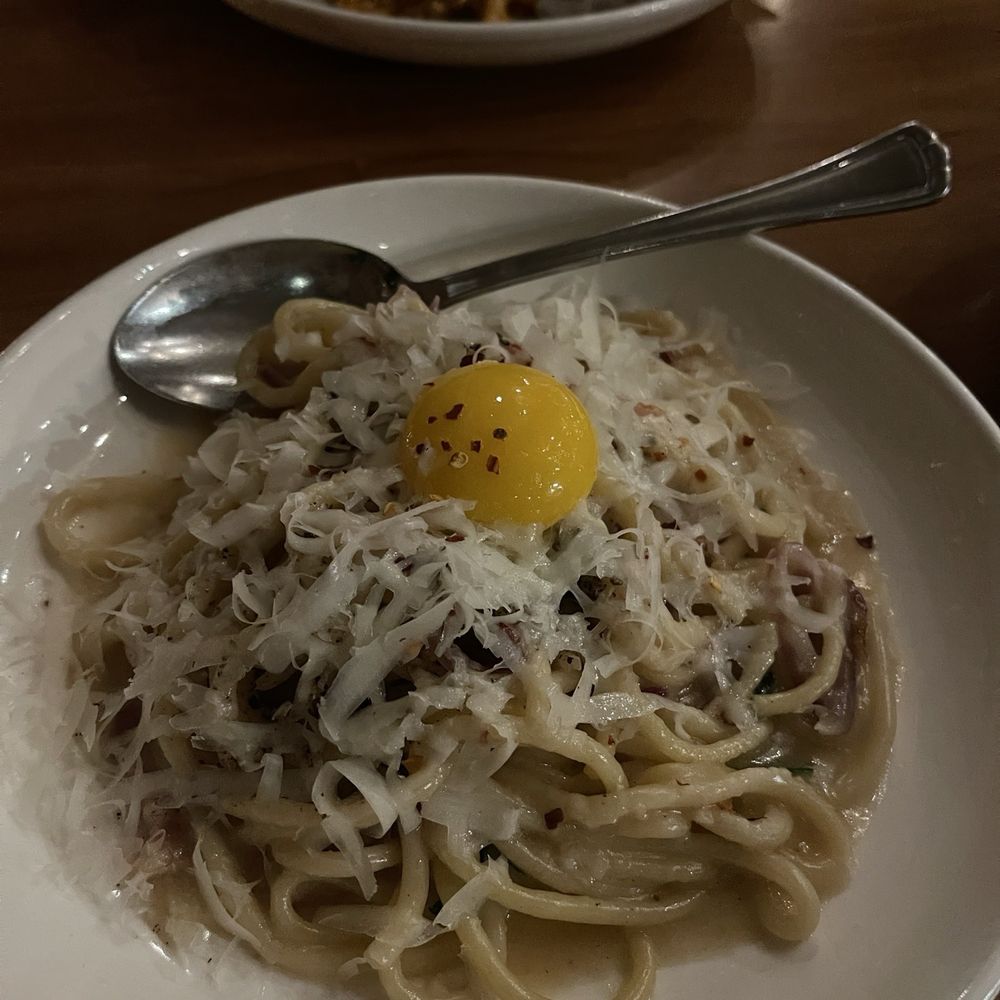 Bucatini with pancetta and egg Bucatini with pancetta and egg