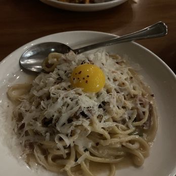 Capers + Olives - Bucatini with pancetta and egg - Italian Near Me - Everett, Washington