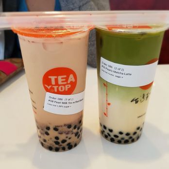 TeaTop - #8 pearl milk tea with red bean and #55 Pearl matcha latte - Bubble Tea Near Me - Newark, California TeaTop - #8 pearl milk tea with red bean and #55 Pearl matcha latte - Bubble Tea Near Me - Newark, California