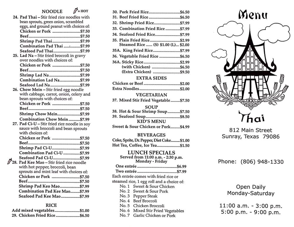 THAI COUNTRY CAFE Updated October 2024 812 Main St, Sunray, Texas