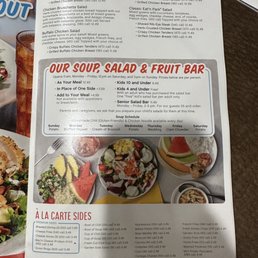 a menu for a salad and fruit bar