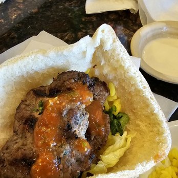 Pita Inn - Beef Kefta in pita with hot sauce - Mediterranean Near Me - Mundelein, Illinois Pita Inn - Beef Kefta in pita with hot sauce - Mediterranean Near Me - Mundelein, Illinois