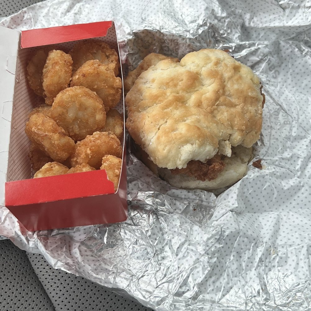 Chick-fil-A - Chicken biscuit and hash brown tots. I added bacon. - Fast Food Near Me - Yonkers, New York