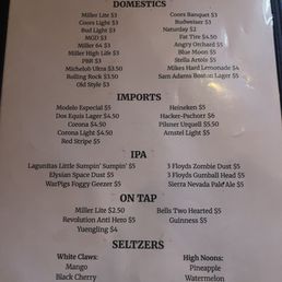 Beer and seltzer drink menu. Many other cocktail and other options. Beer and seltzer drink menu. Many other cocktail and other options.