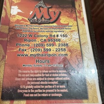 My Thai Cuisine - My Thai Menu January 2025 - Thai Near Me - Ripon, California