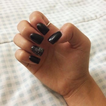Top Nails - Black gel full set with silver glitter/sparkle on ring finger. ($40) - Nail Salons Near Me - Roseville, California