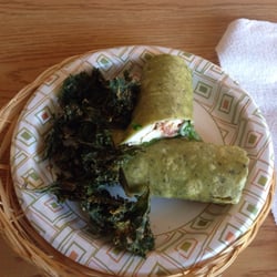 Living Green Health Foods - Chicken wrap with cheese kale chips :)