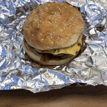 Five Guys - a hamburger wrapped in aluminum foil - Burgers Near Me - Oxford, Connecticut