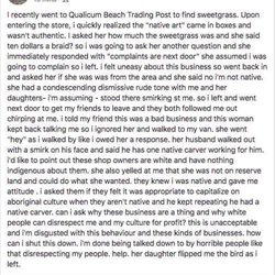 Qualicum Trading Post - Gotta love how you treat native people. Absolutely disgusting