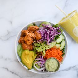 LANEY & LU - Buffalo Cauliflower Bowl and Piñacado Smoothie
