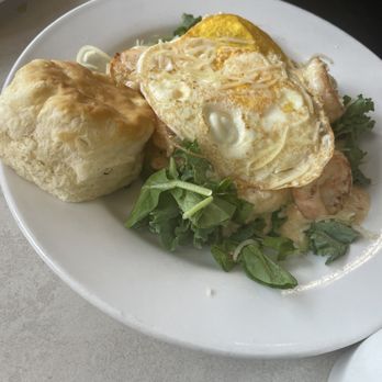 At The Corner - Shrimp and grits with fried egg - Salad Near Me - Little Rock, Arkansas