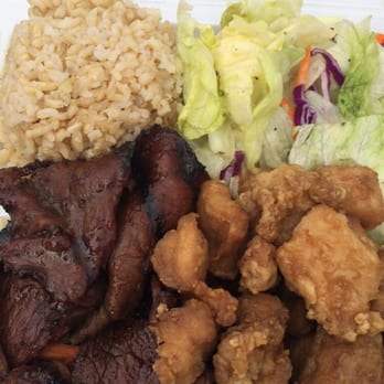 Mark's Place - Teriyaki beef and Korean chicken with brown rice and green salad. $9.95 - Hawaiian Near Me - Lihue, Hawaii Mark's Place - Teriyaki beef and Korean chicken with brown rice and green salad. $9.95 - Hawaiian Near Me - Lihue, Hawaii