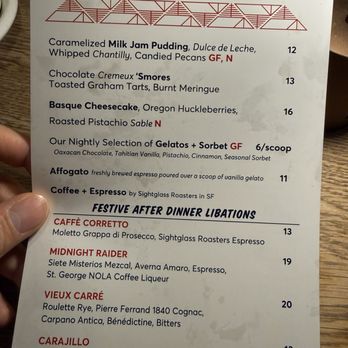 Camper - Dessert Menu - New American Near Me - Menlo Park, California