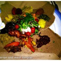 Nunu Ethiopian Fusion - Vegetarian and meat sampler. It was Delish!