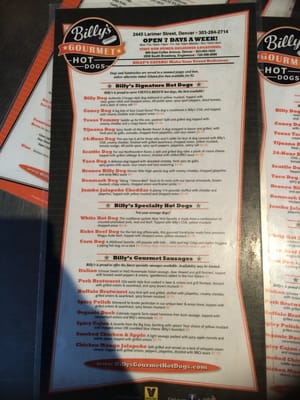 Menu photo 8 Billy's Gourmet Hot Dogs Denver, CO Menu photo 8 Billy's Gourmet Hot Dogs Denver, CO