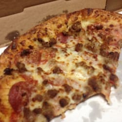Olga Pizza - Pepperoni , sausage, ground beef!!! Butter garlic crust!!! Cheese garlic dip was pretty much just butter