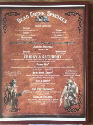 Menu photo 8 Dead Creek Saloon Birch Run, MI
