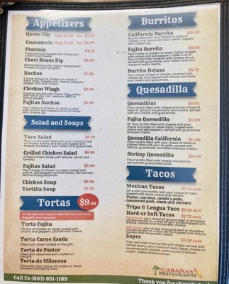 Menu photo 5 Cabañas West Columbia, SC
