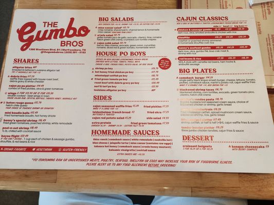 Menu photo 1 The Gumbo Bros Murfreesboro, TN