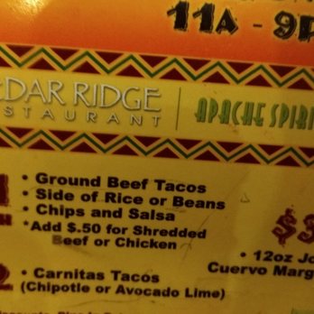 Cedar Ridge Restaurant - Menu for Taco Tuesday - Buffets Near Me - Payson, Arizona