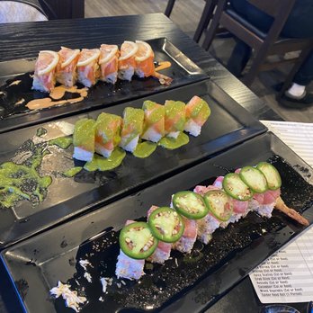 Sushi Okoku - Lemon Paradise Roll, Mango Tango Roll, and riceless jalapeño and Crab Stick Cut Roll - Sushi Bars Near Me - Riverside, California Sushi Okoku - Lemon Paradise Roll, Mango Tango Roll, and riceless jalapeño and Crab Stick Cut Roll - Sushi Bars Near Me - Riverside, California