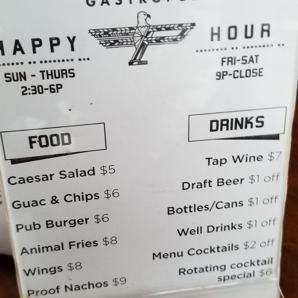 Proof - Happy Hour Menu - New American Near Me - Kennewick, Washington