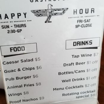 Proof - Happy Hour Menu - New American Near Me - Kennewick, Washington