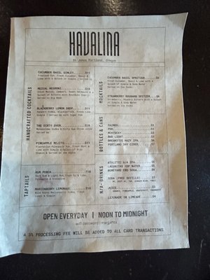 Menu photo 5 Havalina Portland, OR
