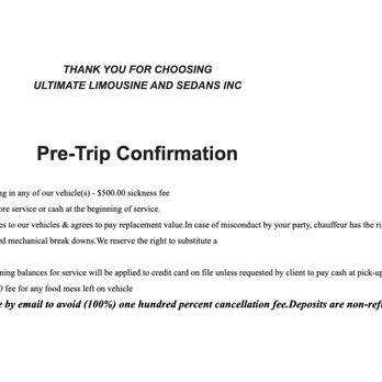 Ultimate Limousines - Confirmation I booked their service after being charged a deposit. - Limos Near Me - Orange, California