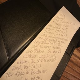 The note that I left on the back of the check, giving direct feedback to the restaurant.