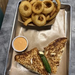 Fair Oaks Roost - Patty Inferno Melt and Onion Rings