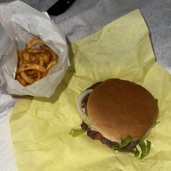 The burger - Cheeseburger with small order of Curly Fries