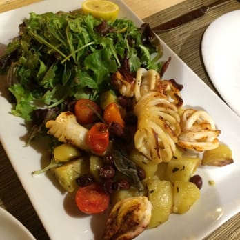 La Voglia - Deliciously grilled fresh calamari with grilled potatoes and salad. - Italian Near Me - Nice, 06