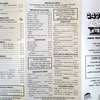 2400 Diner - Menu - Diners Near Me - Fredericksburg, Virginia