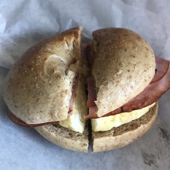 Clearwater Bagel - Egg and ham (no cheese) on a whole wheat bagel - Bagels Near Me - Walnut, California Clearwater Bagel - Egg and ham (no cheese) on a whole wheat bagel - Bagels Near Me - Walnut, California