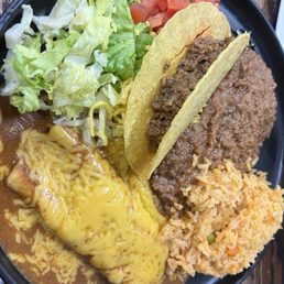 Lunch plate with taco and enchilada