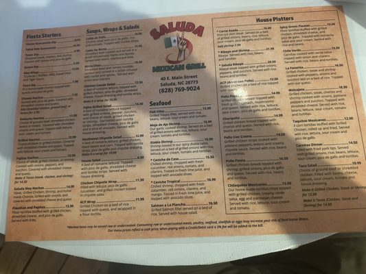 Menu photo 2 Saluda Mexican Grill Saluda, NC