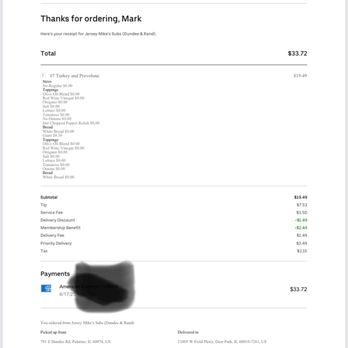 Jersey Mike's Subs - Receipt for June 17 - Fast Food Near Me - Lake Zurich, Illinois