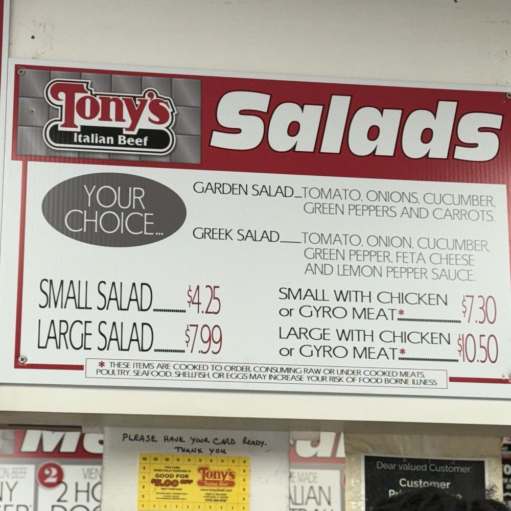 Tony's Italian Beef - Menu - Italian Near Me - Chicago, Illinois Tony's Italian Beef - Menu - Italian Near Me - Chicago, Illinois
