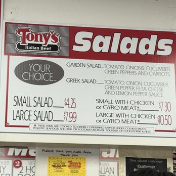 Tony's Italian Beef - Menu - Italian Near Me - Chicago, Illinois Tony's Italian Beef - Menu - Italian Near Me - Chicago, Illinois